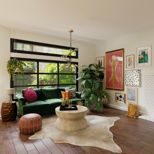 stylish living room with unique coffee table