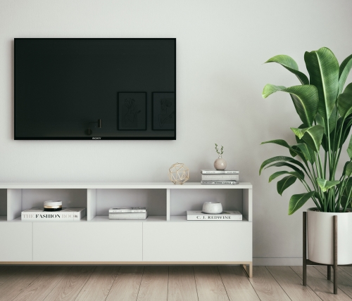 wall-mounted tv in the living room