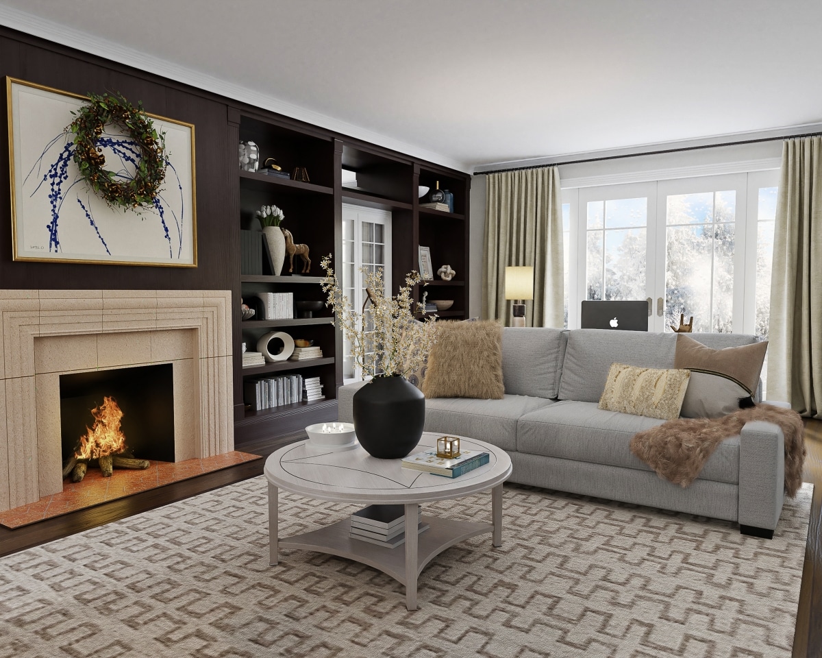 fireplace part of built-in shelf