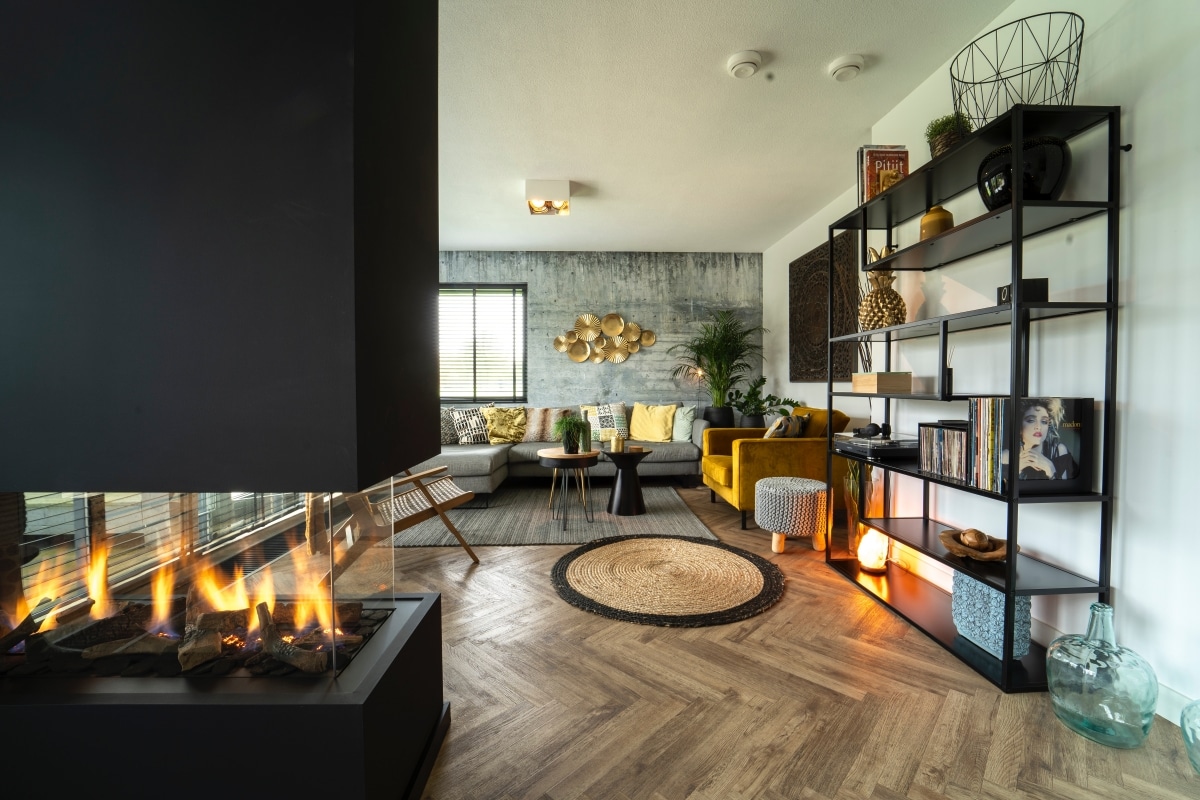 fireplace with glass screen