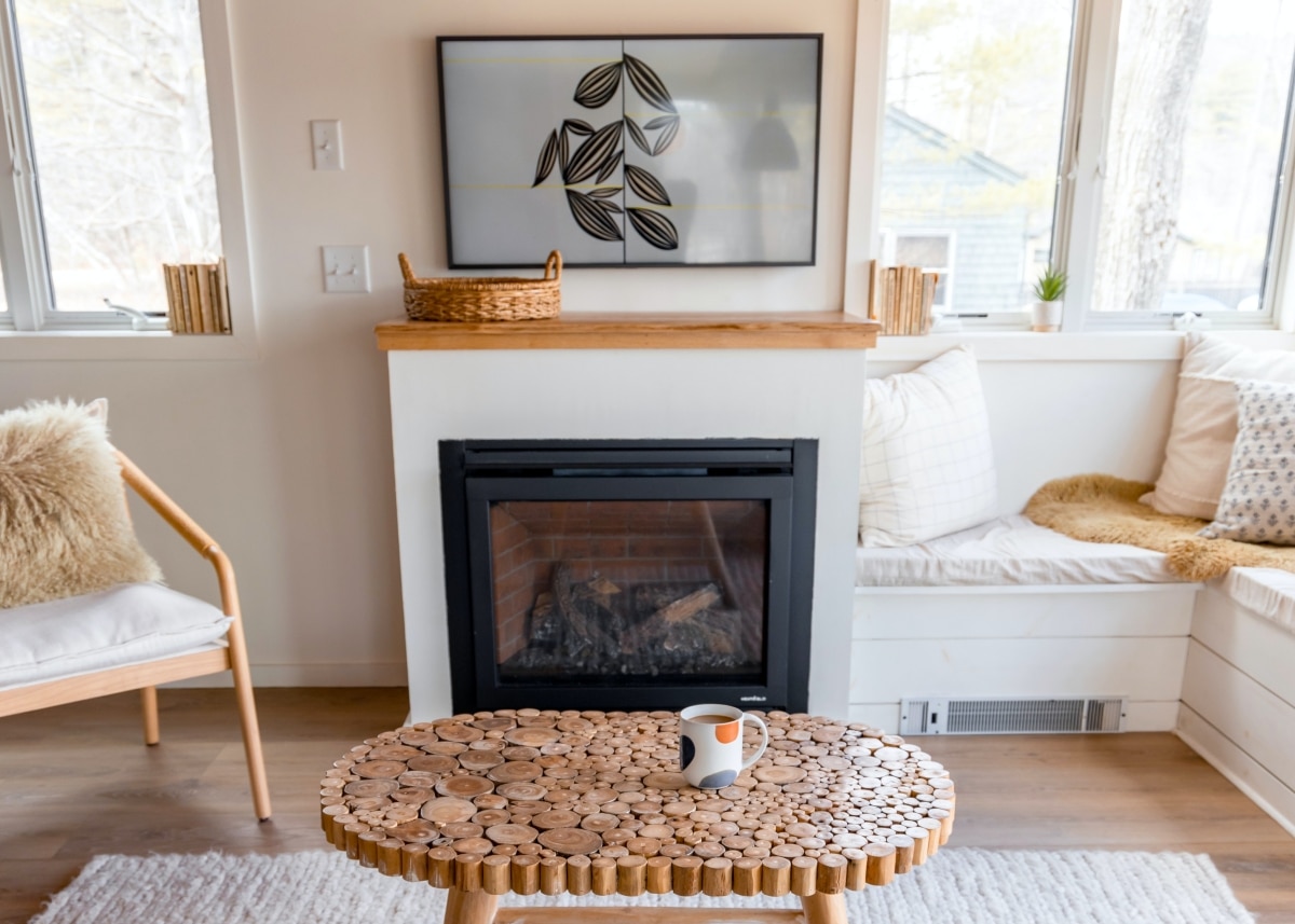 fireplace under the television