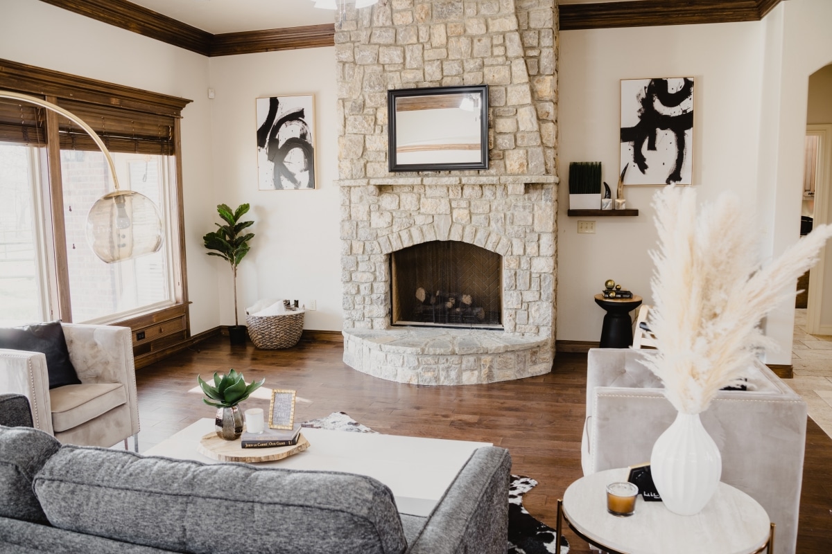 natural stone finish fireplace
