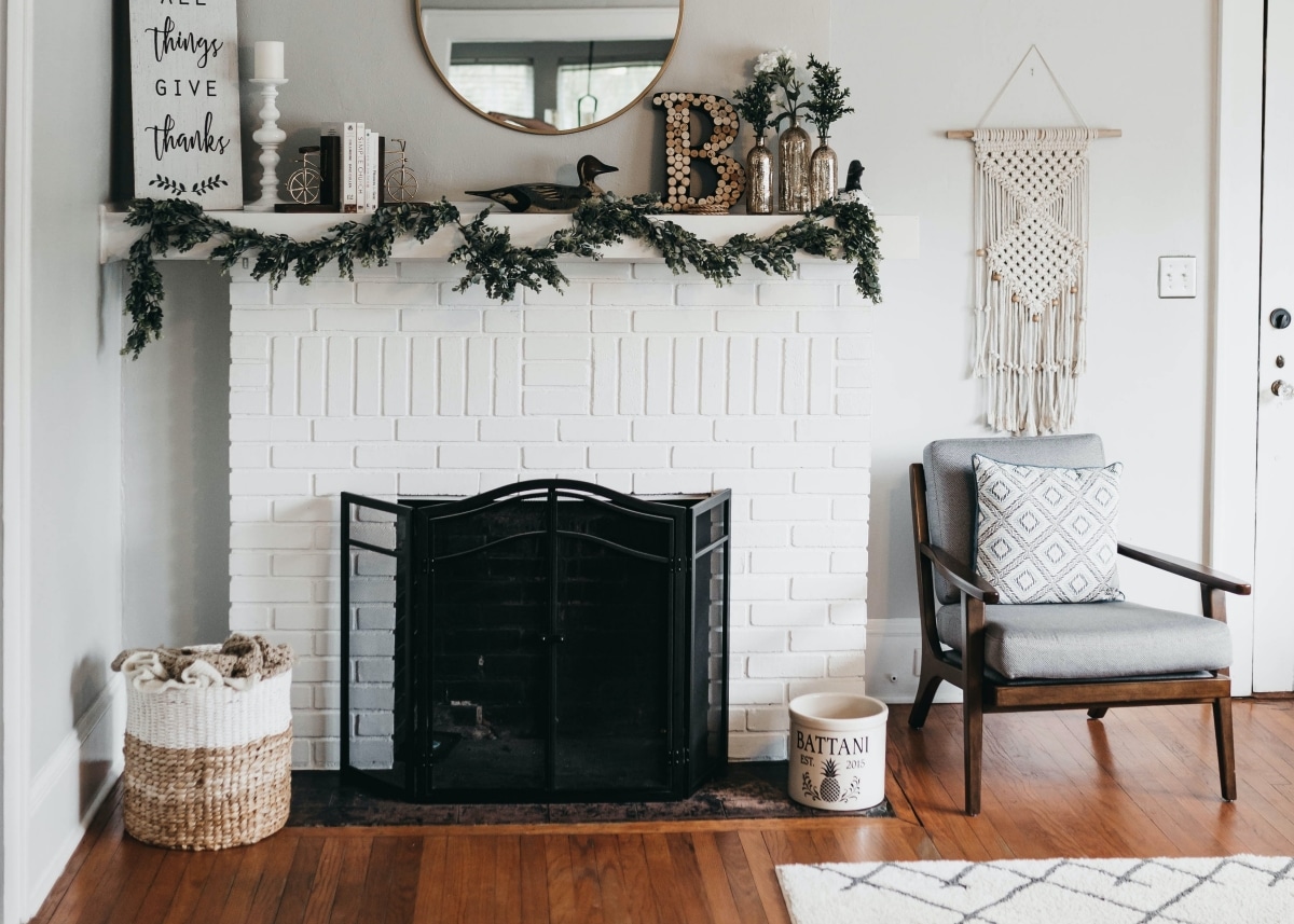white brick mantel