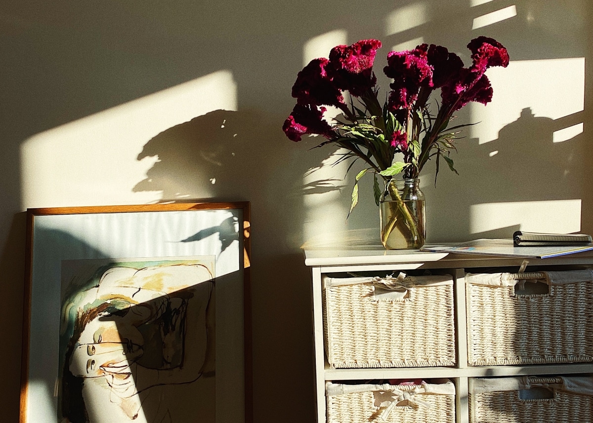 woven baskets in cabinetry