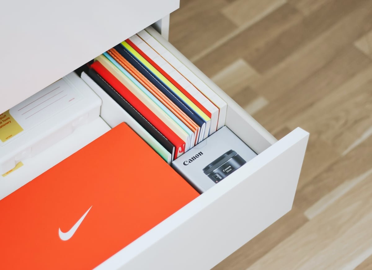 shoe box storage in drawer