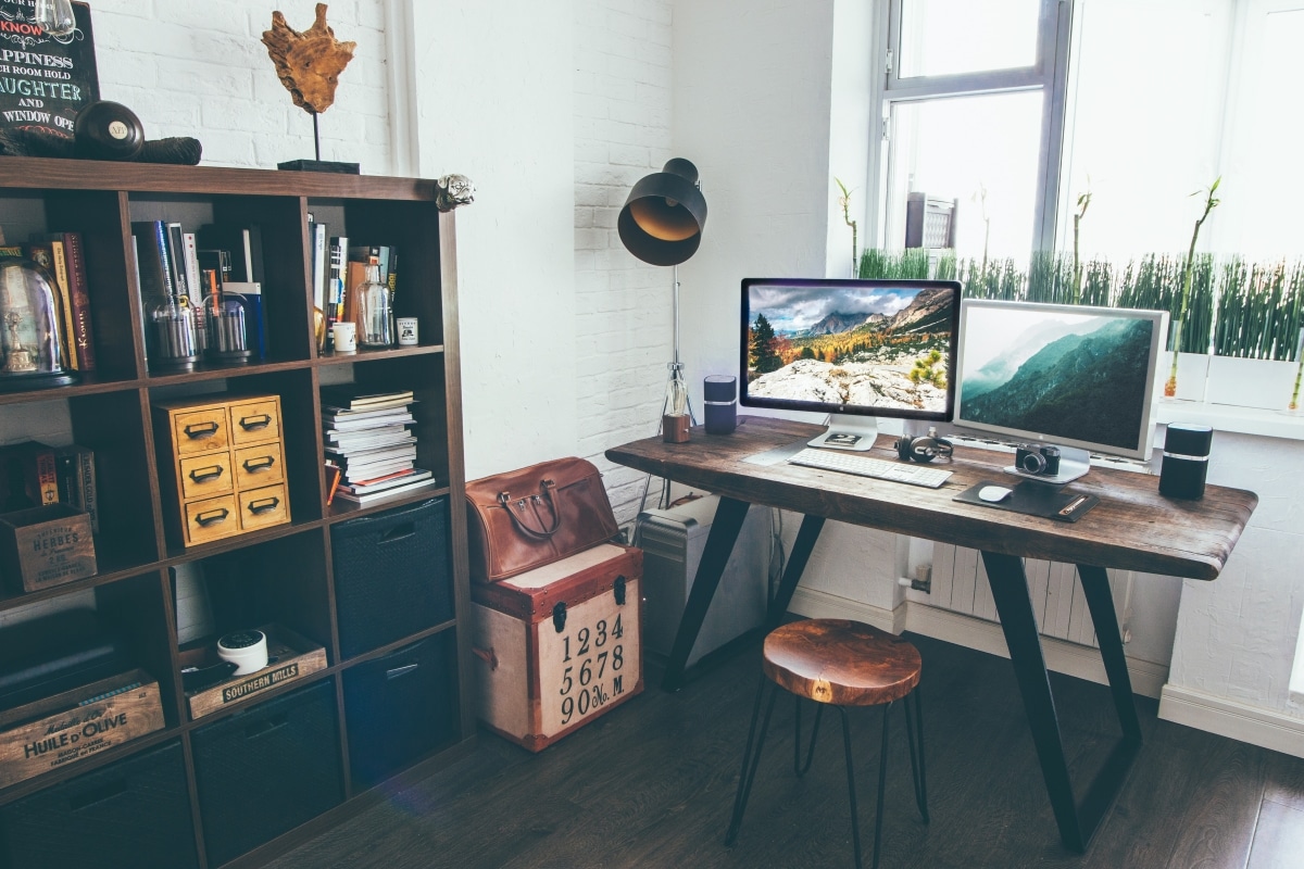 storage cubby next to desk