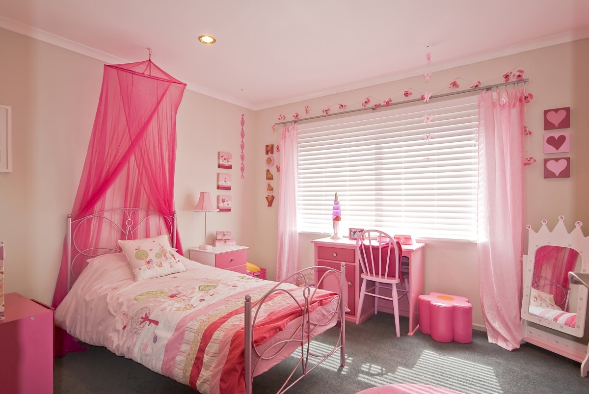 Interior for a little girl's bedroom in pink color