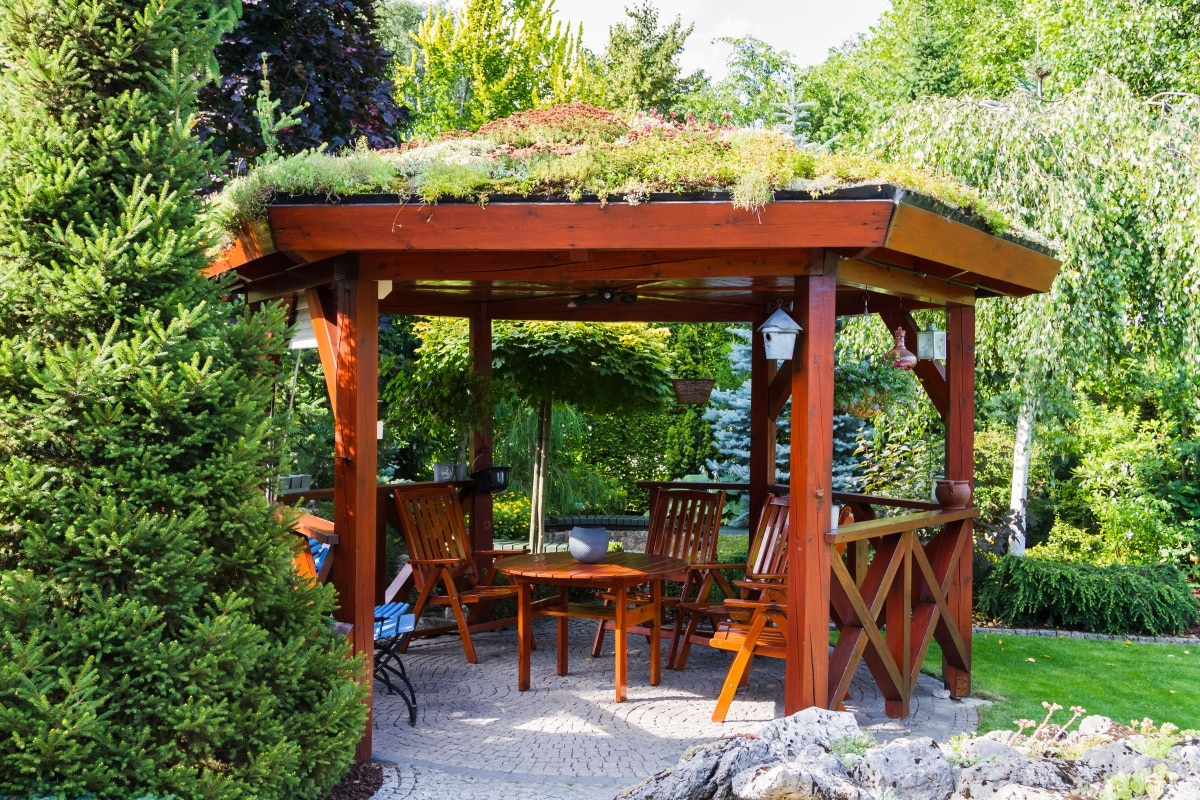 Wooden pavilion in a garden