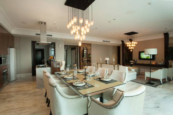 Modern glass dining table with chairs