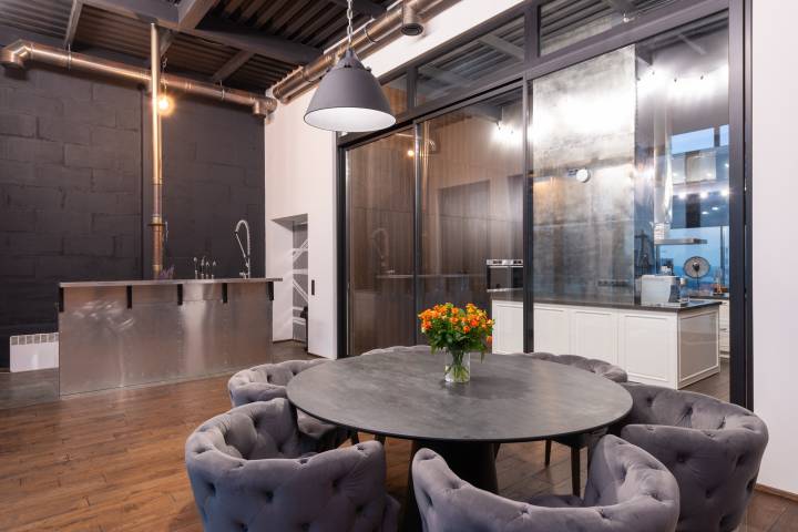 Interior of stylish dining room in contemporary flat