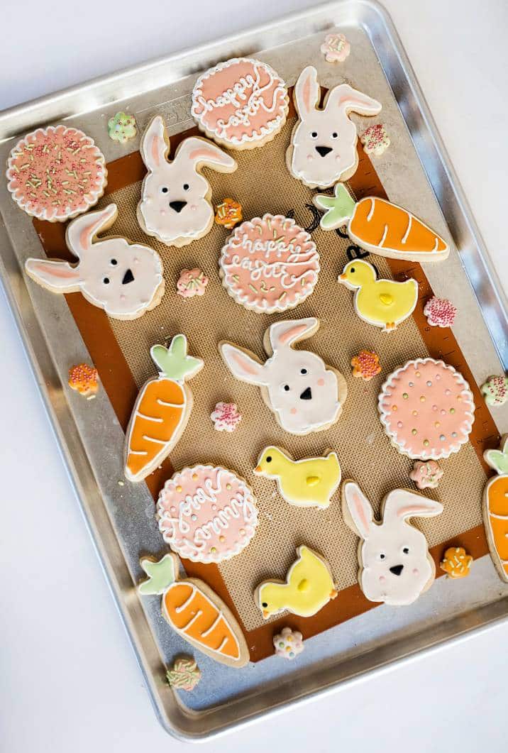 Easter cookies on baking tray 
