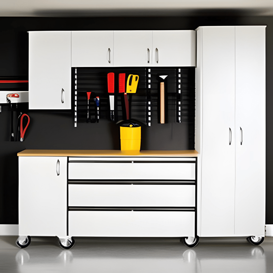 white cabinet and drawers