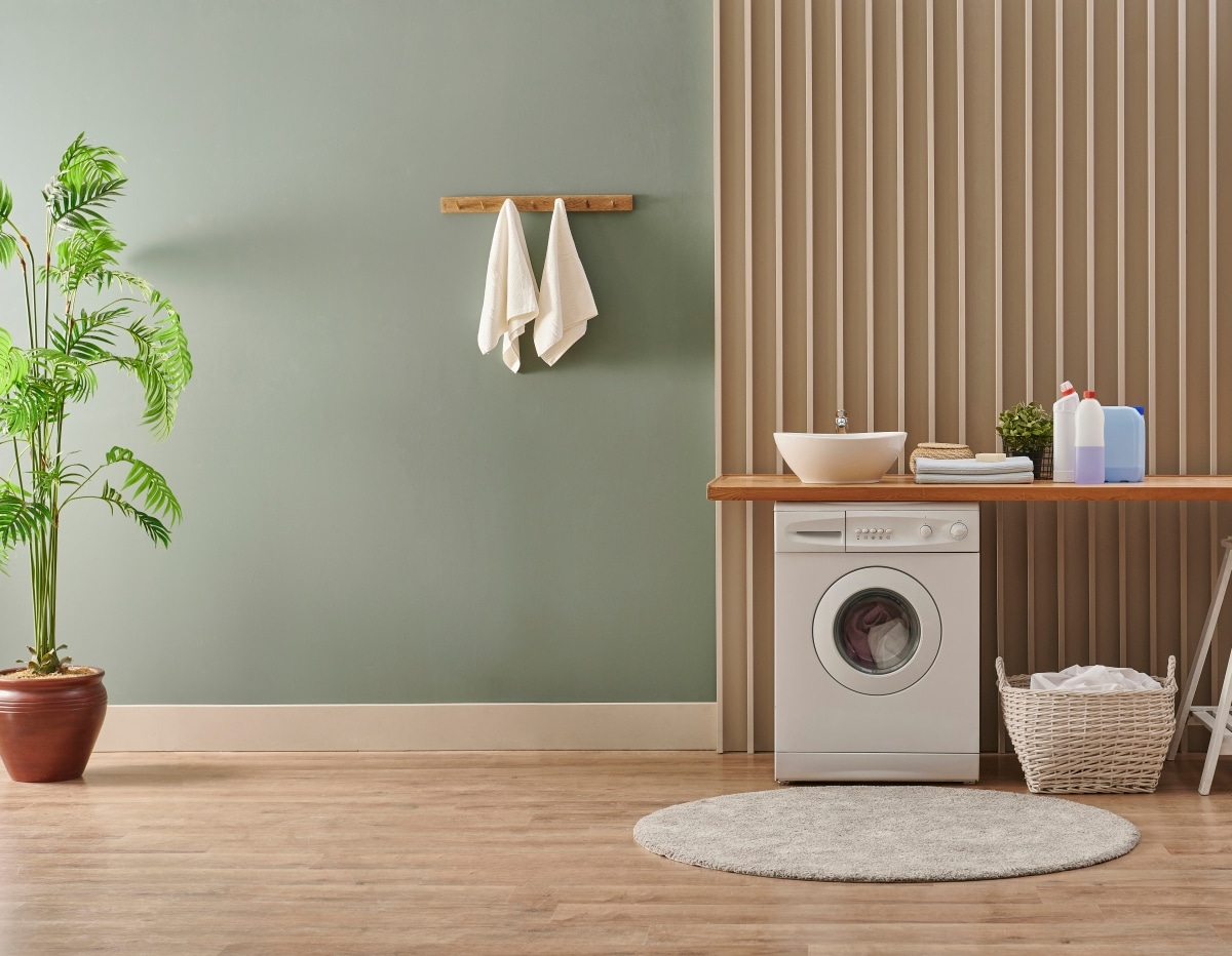 mid-century modern laundry interior