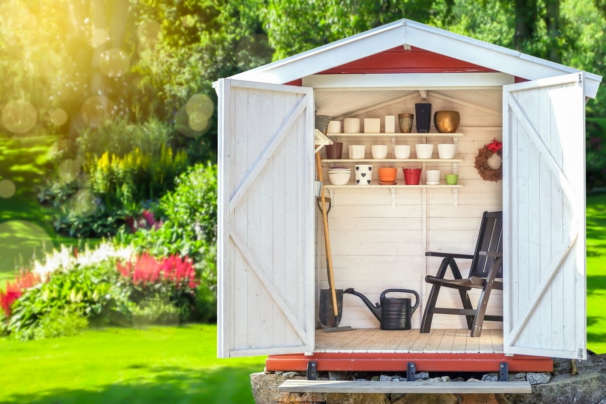 small shed organised with tools