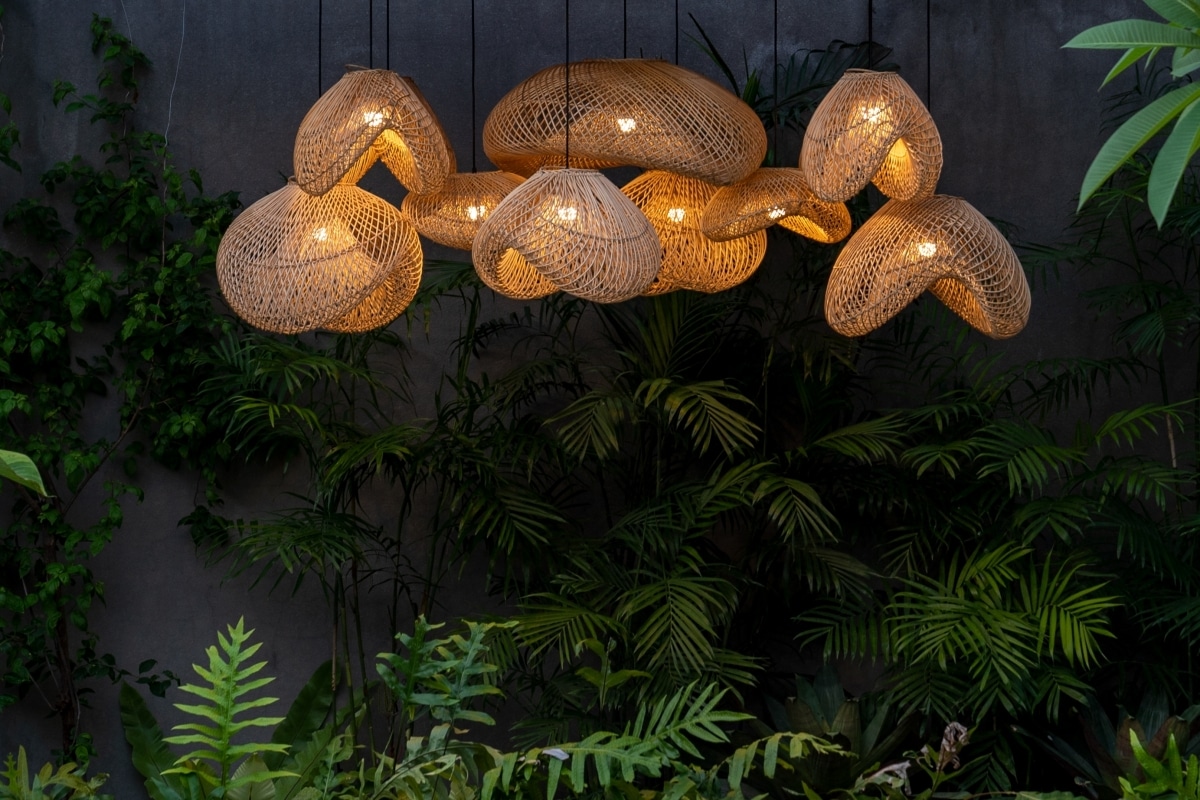 cluster of rattan pendant lights