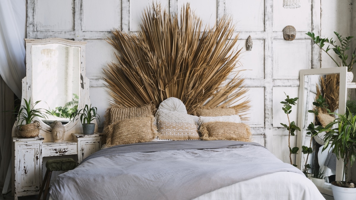 rustic decorative headboard in bedroom