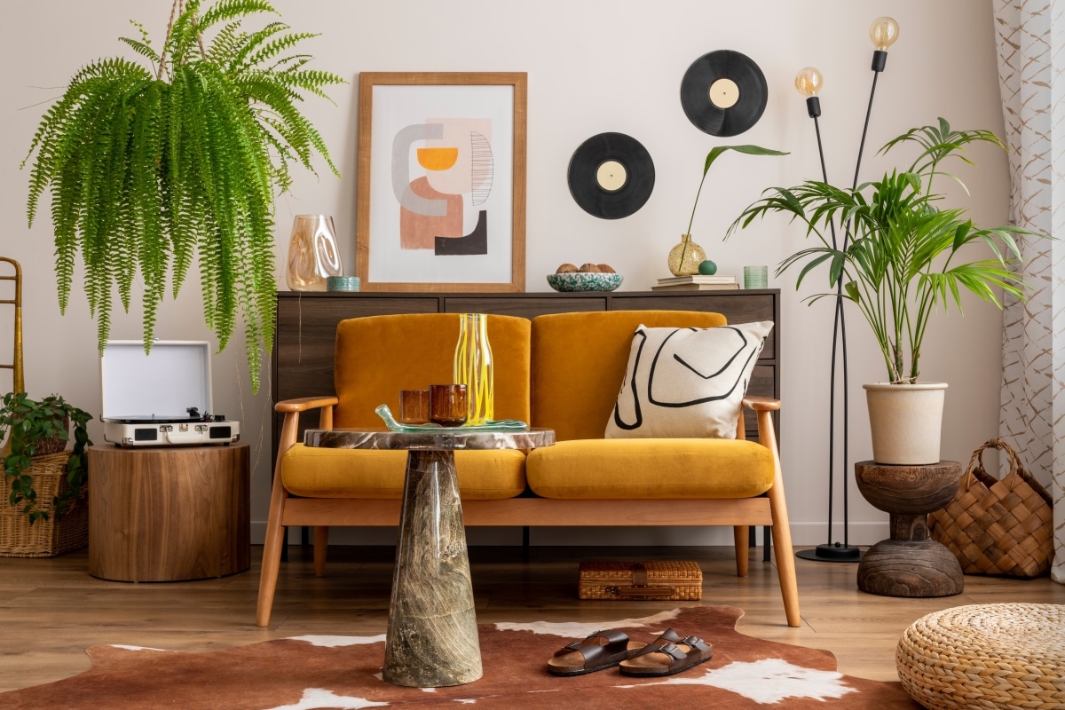 comfortable retro boho living room