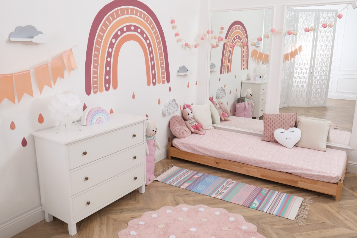 festive rainbow kids bedroom