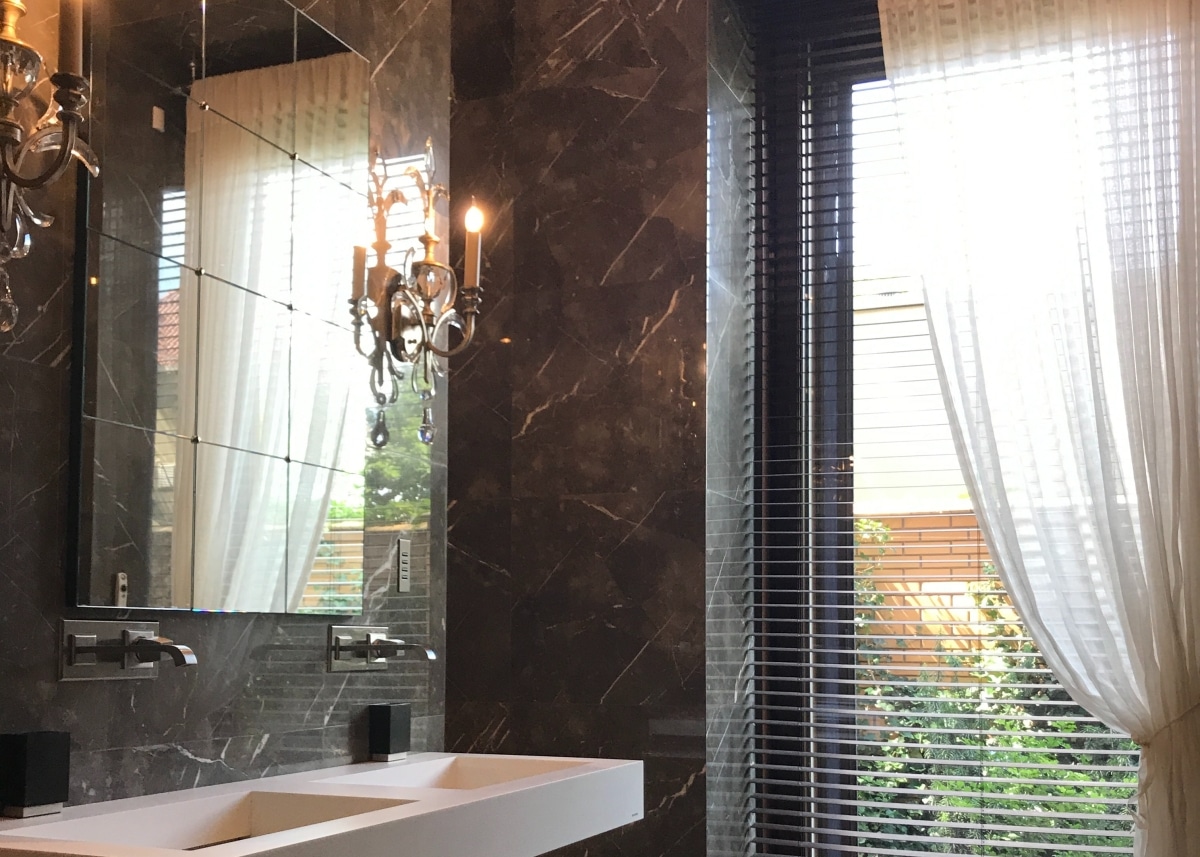bathroom with double-layered covers