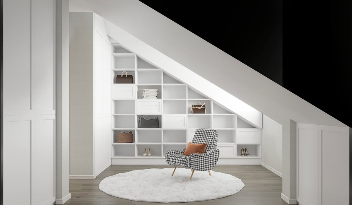dressing room with an angled roof