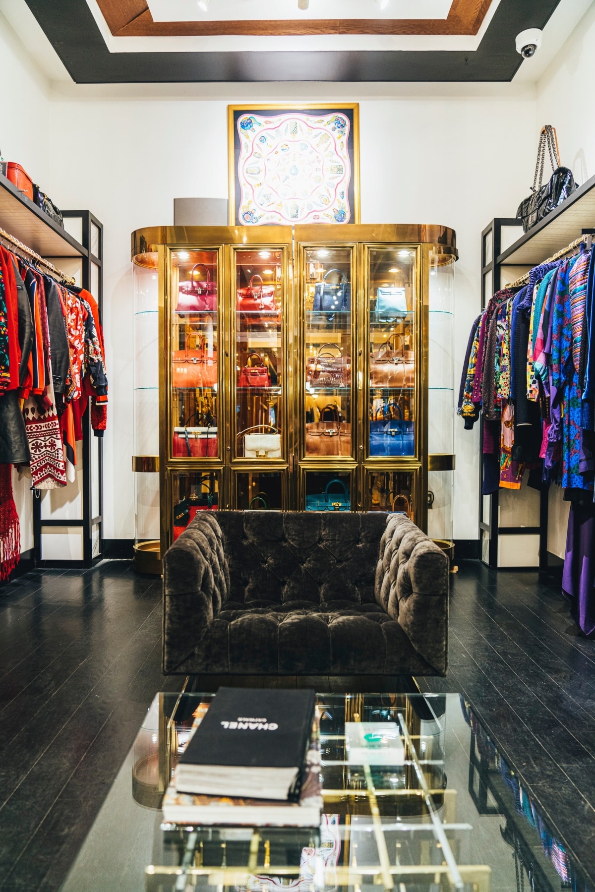 Gold display case in a dressing room