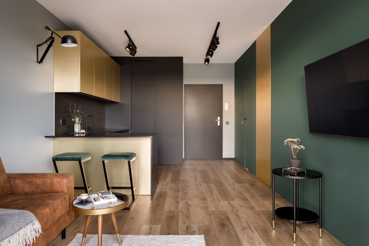 green accent wall tv area