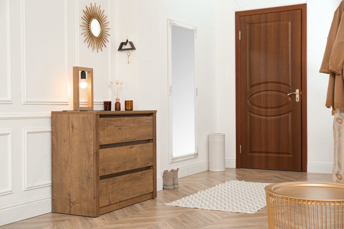 Modern hallway with stylish furniture and accessories