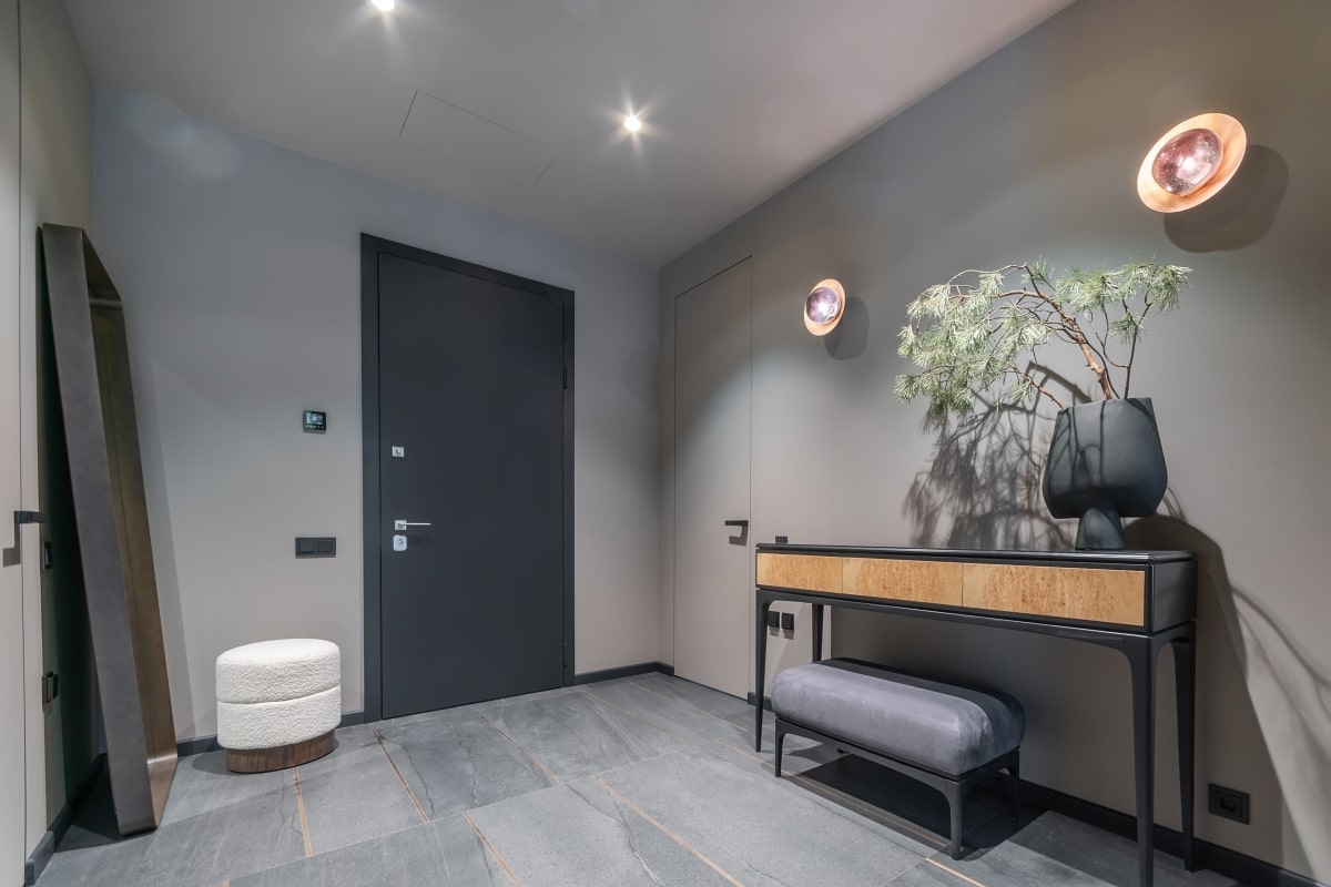 chic gray entrance hallway 