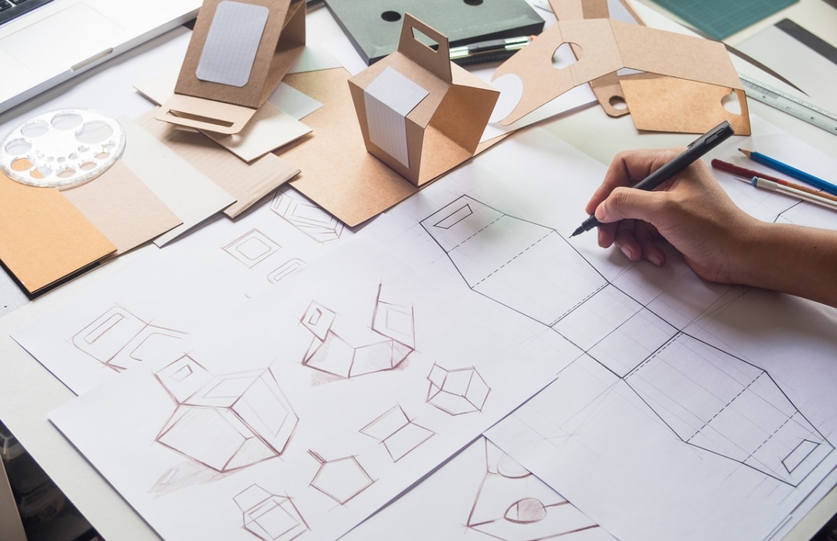 Designer sketching drawing packaging design