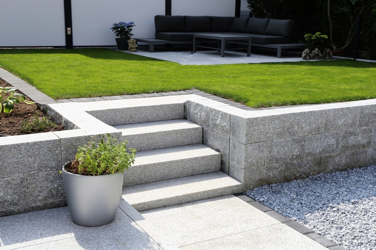 architectural landscape with granite steps 