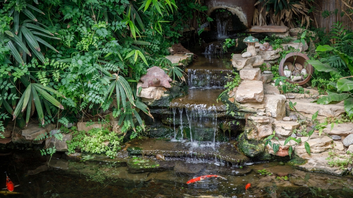 decorative waterfall made of natural stone