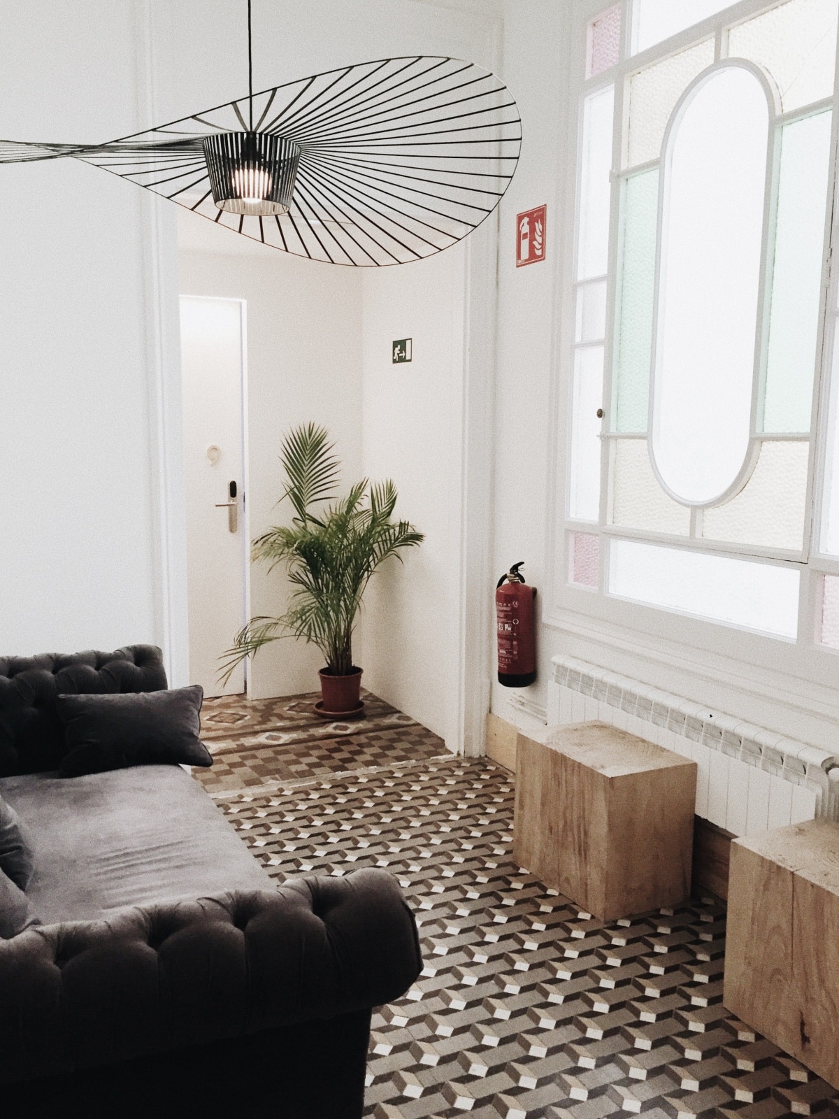 Sofa in Living Room with a translucent white window