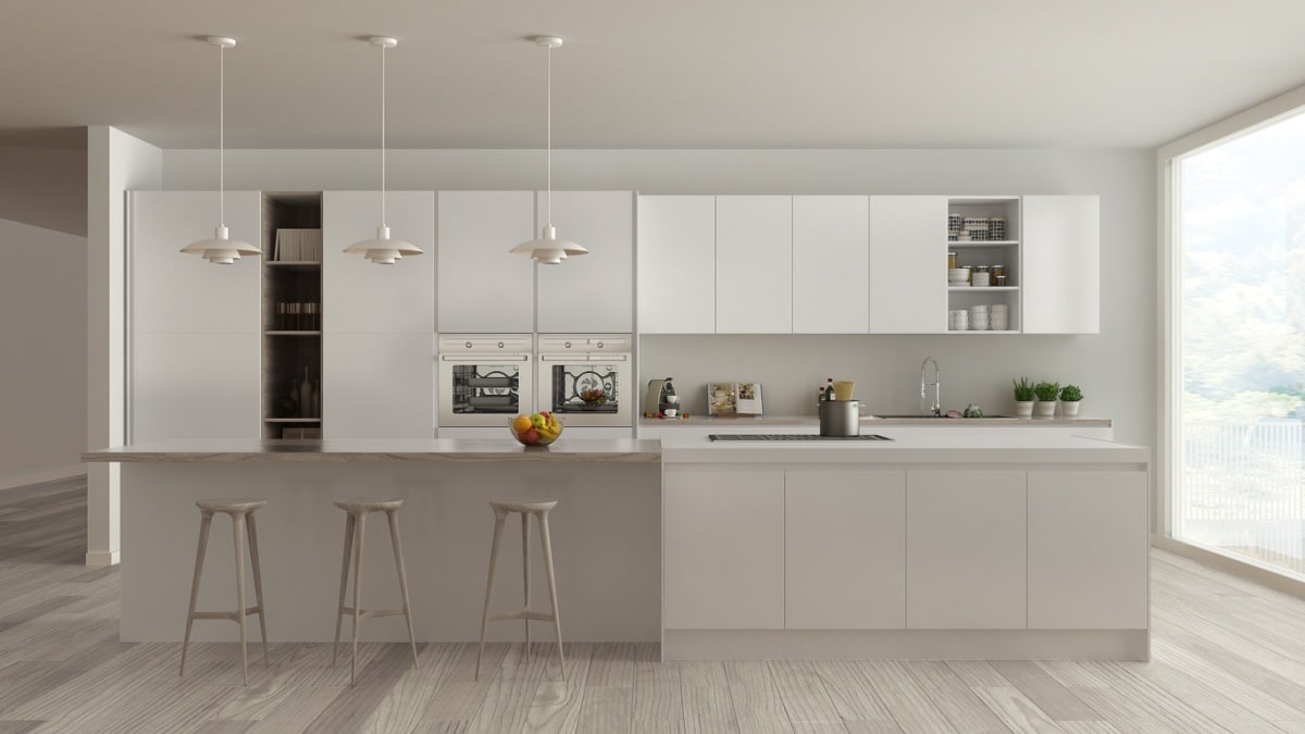Scandinavian white kitchen with wooden and white details