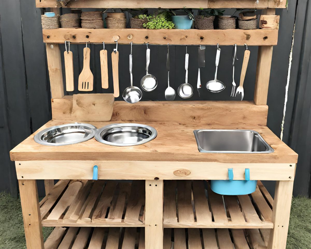 plants over mud kitchen