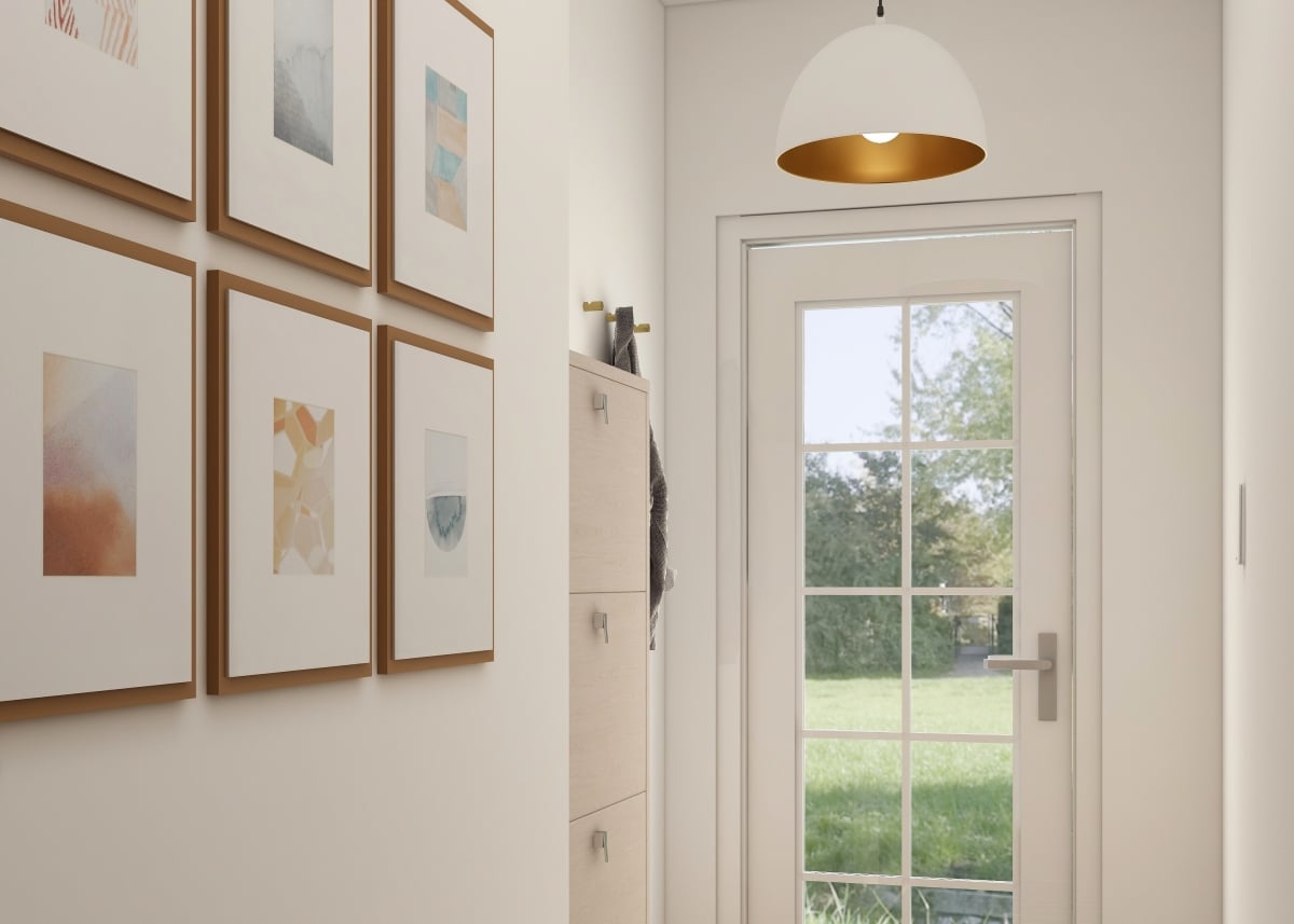 narrow cabinet by hallway entrance