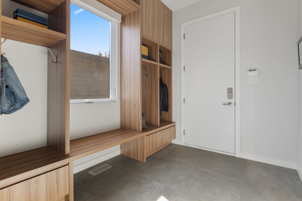 wooden mudroom storage